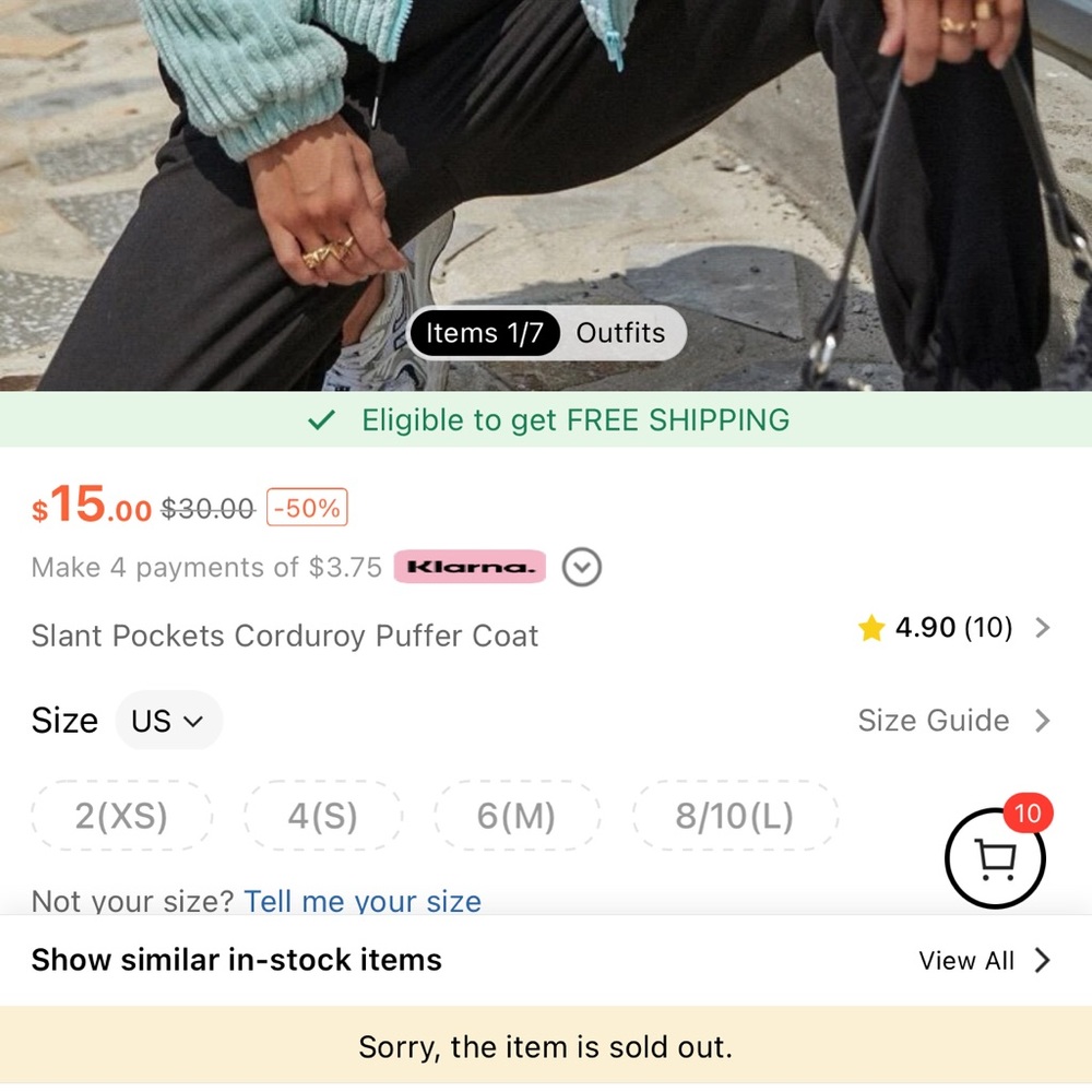 Blue Cropped Puffy Jacket - Picture 4 of 4